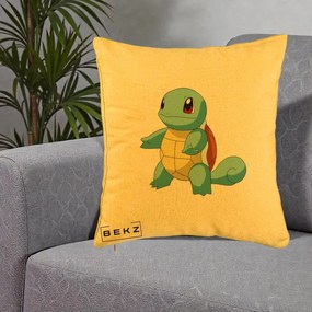 Perna Personalizata Squirtle Pokemon, 40x40 cm, Galben, Husa Detasabila, Perna Inclusa, BEKZ®
