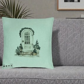 Perna Decorativa Usa de Iarna Watercolor, 40x40 cm, Verde Menta, Husa Detasabila, Perna Inclusa, BEKZ®