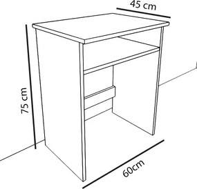Birou compact 60×75×45 cm – PAL alb economic