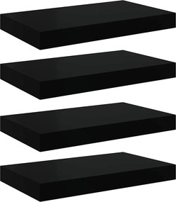 vidaXL Rafturi de perete, 4 buc., negru extralucios, 40x23x3,8 cm, MDF