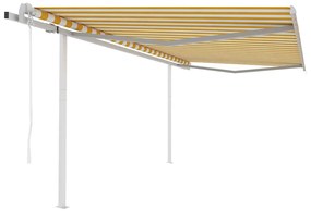 vidaXL Copertină retractabilă automat, cu stâlpi, galben&amp;alb, 4x3 m