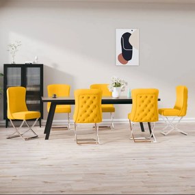 3154400 vidaXL Scaune de bucătărie, 6 buc., galben muștar, catifea