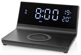 Nedis WCACQ20BK - Ceas cu alarmă, ecran LCD și încărcător wireless 15W/5V negru