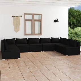 Set mobilier de gradina cu perne, 9 piese, negru, poliratan Negru, 2x colt + 7x mijloc, 1