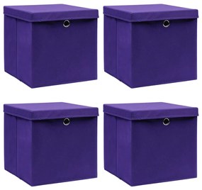 Cutii depozitare cu capace, 4 buc., violet, 28x28x28 cm