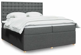 vidaXL Pat box spring cu saltea, gri închis, 200x200 cm, textil