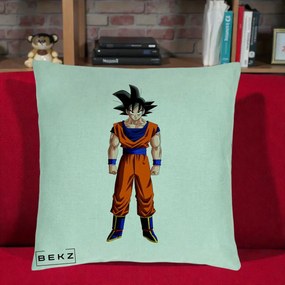 Perna Personalizata Dragon Ball Goku Complet in Gi Portocaliu, 40x40 cm, Verde Menta, Husa Detasabila, Perna Inclusa, BEKZ®