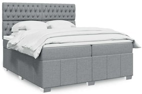vidaXL Pat box spring cu saltea, gri deschis, 200x200 cm, textil
