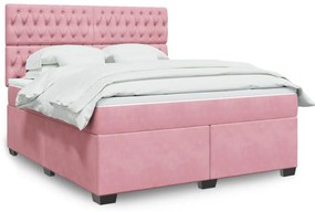 vidaXL Pat box spring cu saltea, roz, 180x200 cm, catifea