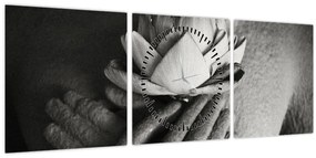 Tablou - Lotus în mâinile lui Buddha (cu ceas) (90x30 cm)