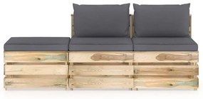 Set mobilier de gradina cu perne, 3 piese, lemn verde tratat Antracit, 3
