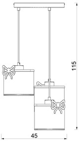 Lustră pe cablu pentru copii SWEET 3xE27/15W/230V alb/roz/roșu/arc