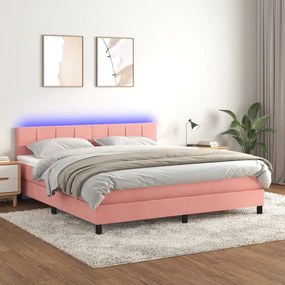 vidaXL Pat continental cu saltea &amp; LED, roz, 120x200 cm, catifea