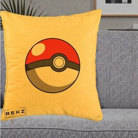 Perna Personalizata Pokeball Rosie, 40x40 cm, Galben, Husa Detasabila, Perna Inclusa, BEKZ®