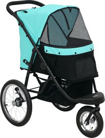 PawHut Cărucior pentru câini, cărucior pentru animale de companie pentru câini și pisici mici, cu coș de depozitare, design pliabil cu un clic, Turcoaz | Aosom Romania