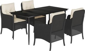 vidaXL Set mobilier de grădină cu perne, 5 piese, negru, poliratan