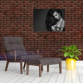 Tablou pe sticlă - Portretul unei femei seducătoare, alb-negru (70x50 cm)