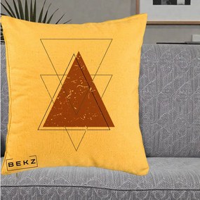 Perna Decorativa Geometric Triunghiuri Sacred, 40x40 cm, Galben, Husa Detasabila, Perna Inclusa, BEKZ®
