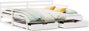 vidaXL Pat de zi cu extensie și sertare fără saltea, alb, 90x190 cm