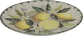 Tavă pentru servire din ceramică cu model mozaic și motiv lămâi, H2,5/D21 cm, melon &amp; verde, „Chartres”