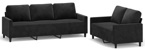 Set de canapele cu perne, 2 piese, negru, catifea