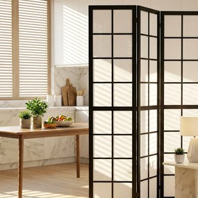 HOMCOM Paravan de Interior Pliabil cu 4 Panouri din Lemn și Material Nețesut, 160x170 cm, Negru și Alb | Aosom Romania