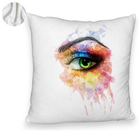 Perna Decorativa Fluffy, Model Multicolor Eye, 40x40 cm, Alba, Husa Detasabila, Burduf