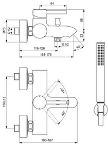 Baterie cada - dus Ideal Standard Ceraline finisaj crom lucios cu set de dus