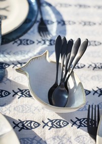Față de masă din bumbac imprimat cu motive marine, 120×220 cm, „Fish Tablecloth"