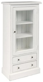 Vitrina, alba, din lemn de pin masiv, cu aspect vintage, small single, Country
