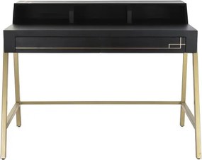 Birou cu sertare din lemn masiv de mango negru și metal, 93,5 x 119 x 70 cm, „Glint”