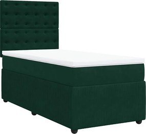 vidaXL Pat box spring cu saltea, verde închis, 100x200 cm, catifea