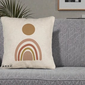 Perna Decorativa Boho Rainbow Sun, 40x40 cm, Bej Canapea, Husa Detasabila, Perna Inclusa, BEKZ®