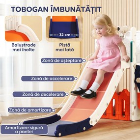 AIYAPLAY Tobogan copii 5 în 1 cu coș de baschet, scăriță, telescop și spațiu de depozitare, 1-3 ani, albastru închis | Aosom Romania