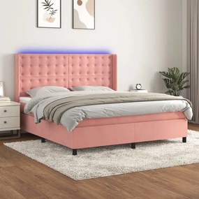 vidaXL Pat continental cu saltea &amp; LED, roz, 120x200 cm, catifea