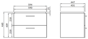 Set dulap baie suspendat 2 sertare Lara cu lavoar Como inclus, 60 cm, nuc