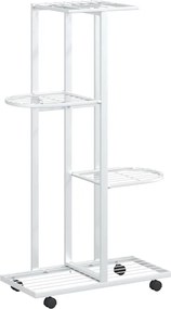 vidaXL Suport de flori cu 4 etaje, cu roți, alb, 44x23x80 cm, fier