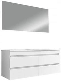 Mobilier de baie Cube 120 cu 1 lavoar ceramic cu oglindă 60x120 cm vopsit alb lucios