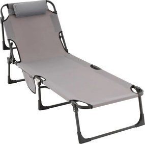 Șezlong pliabil, gri, poliester, 182 x 60 x 30 cm