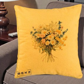 Perna Decorativa Buchet Camp Acuarela Margarete-Lavanda, 40x40 cm, Galben, Husa Detasabila, Perna Inclusa, BEKZ®