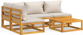 vidaXL Set mobilier grădină, perne gri deschis, 5 piese, lemn masiv