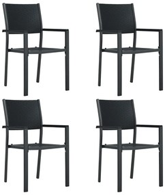 vidaXL Scaune de grădină, 4 buc., negru, plastic, aspect ratan