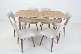 Set masa extensibila cu 6 scaune tapitate Homs marmura/bej 170 x 80 cm picioare lemn  