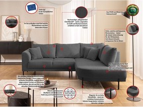 Colțar gri închis cu tapițerie din chenille (cu colț pe partea dreaptă/în formă de ”L”) Mauris – Ropez