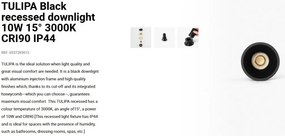 Spot LED incastrabil TULIPA Black recessed downlight 10W 15° 3000K CRI90 IP44