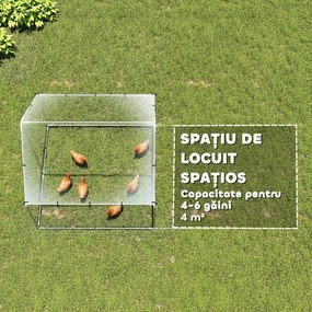 PawHut Coteț pentru Găini de Exterior, 2x2x2m 4 m² Țarc pentru Găini din Oțel Galvanizat cu Acoperiș Impermeabil Anti-UV și Încuietoare, Adăpost pentru 4-6 Găini, Animale Mici, Iepuri și Rațe | Aosom Romania