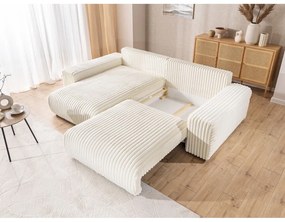 Colțar crem extensibil, cu spațiu de depozitare, cu tapițerie din catifea reiată (cu colț pe partea stângă) Sarina – Ropez