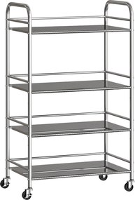 HOMCOM Cărucior de Bucătărie din Oțel Inoxidabil cu 4 Nivele și Rafturi Reglabile - Argintiu | Aosom Romania