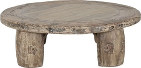 Măsuță de cafea rotundă din lemn de tec, natur, cu picioare masive și aspect rustic, finisaj natural, 40 x 125 cm, „Sido” – Ethnic Collections