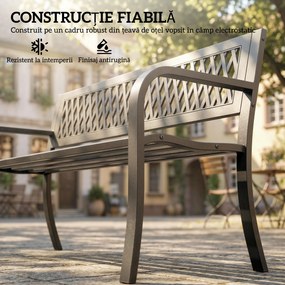 Outsunny Bancă de Grădină pentru Exterior, Bancă de Patio cu Brațe și Șezut cu Lamele, 2 Locuri pentru Grădină, Parc, Balcon, Mobilier Exterior, Negru | Aosom Romania